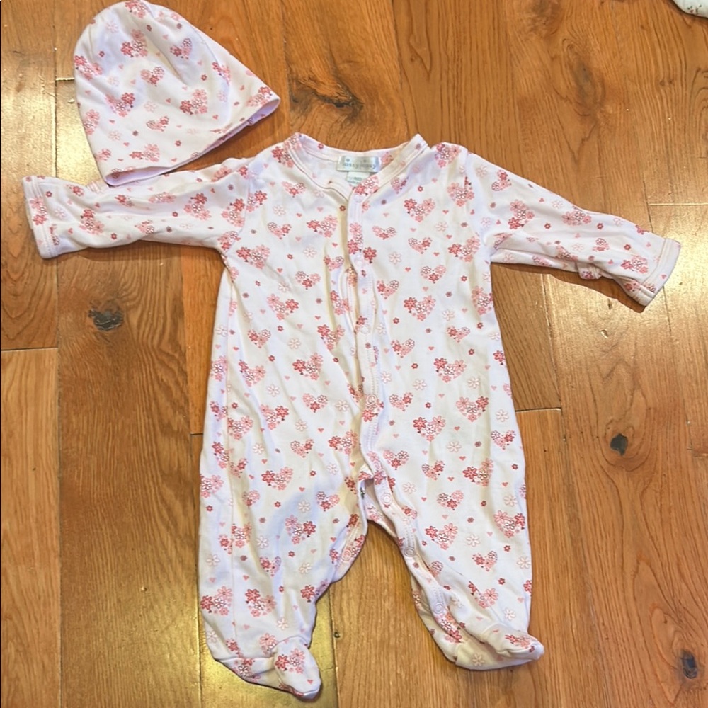 Kissy Kissy Pink Floral Baby Footie and Hat Set